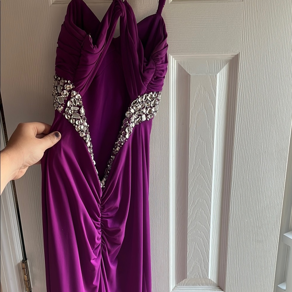Purple Ruched Halter Backless Gown - Picture 3 of 4